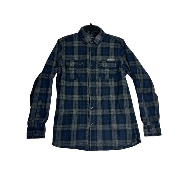 Grunt Style L/S Blue Plaid Flannel Button Down Shirt Mens Small - Picture 1 of 5